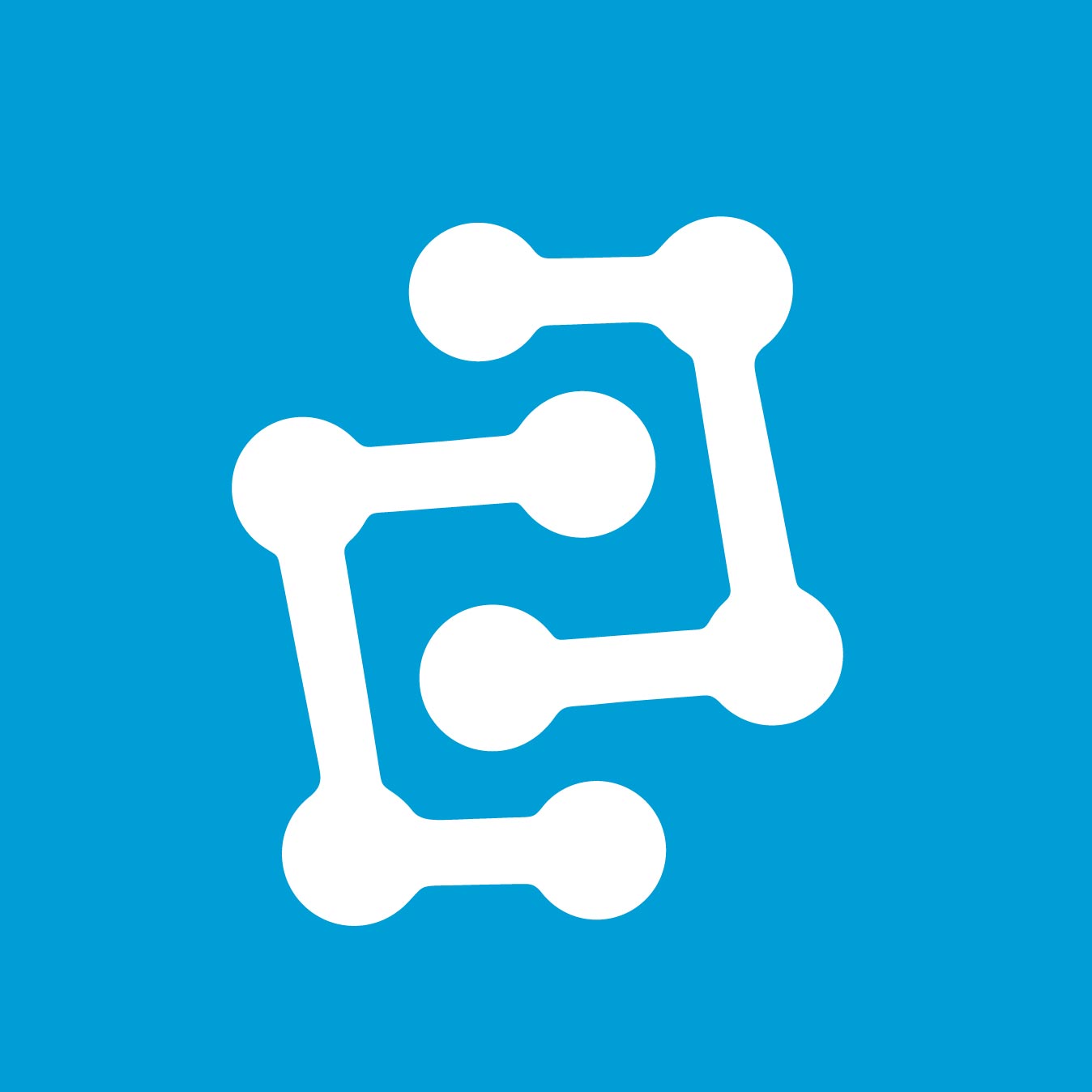 Abstraktes weißes Netzwerk-Icon auf blauem Hintergrund.